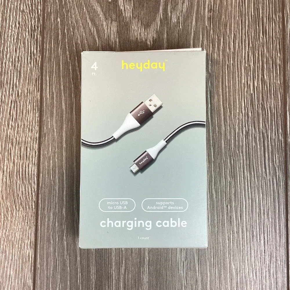 Heyday 4ft Charging‎ Cable Micro USB to USB-A Braided Cable White & Gunmetal